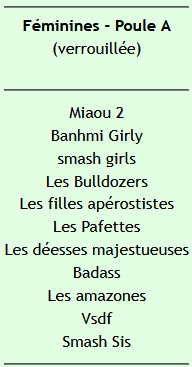 Classement poule féminine